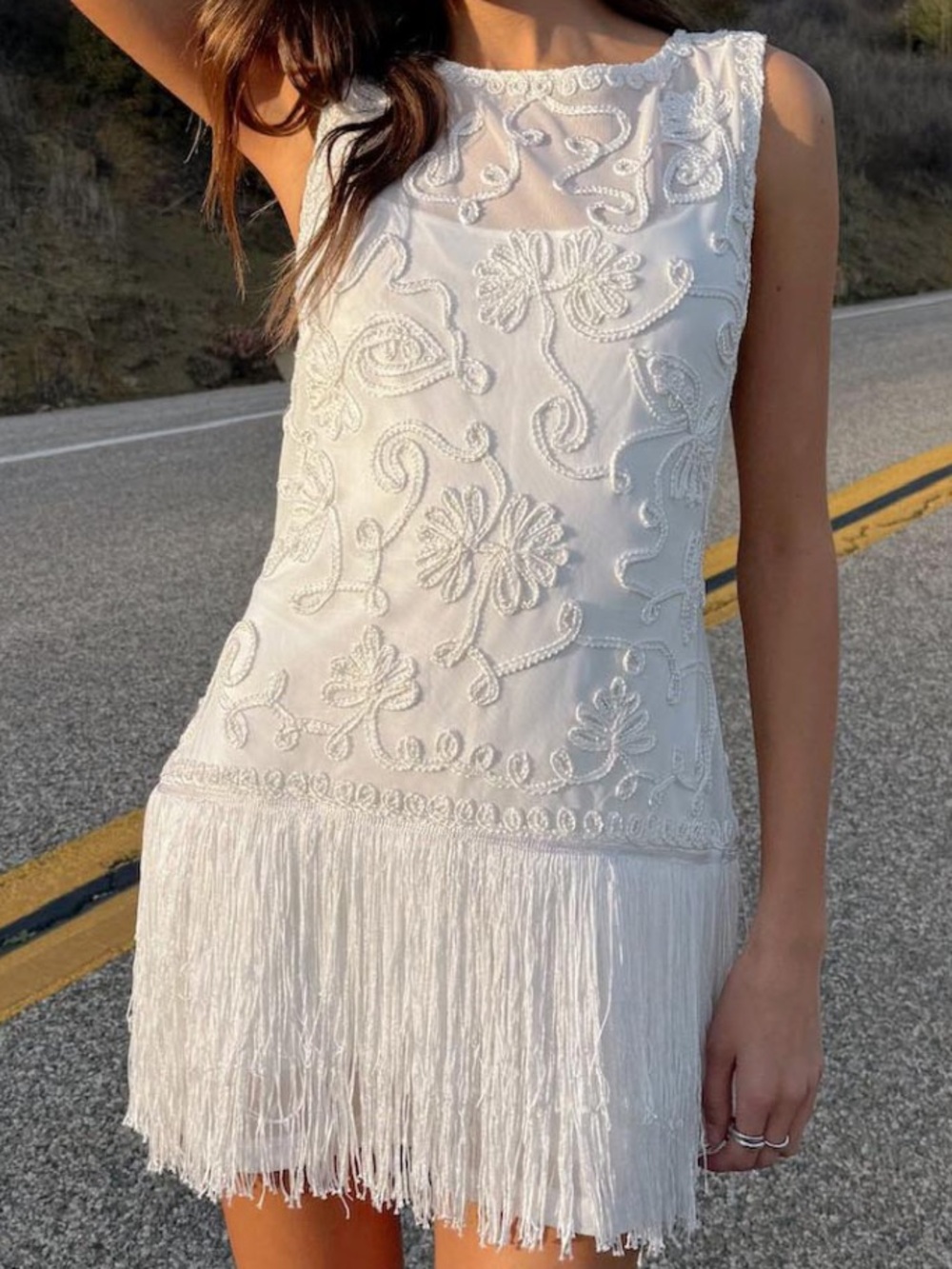 Cyrus Mini Dress White With Fringe